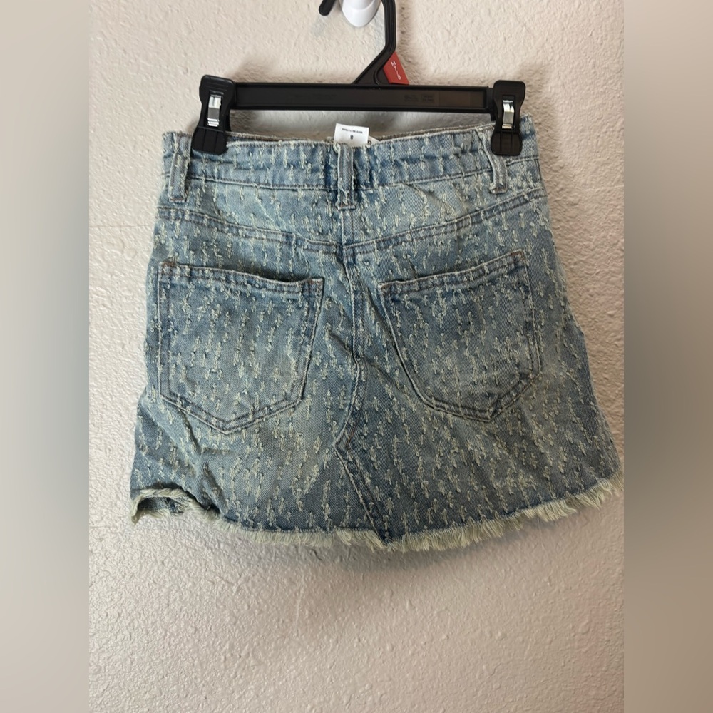 Girls' Light Blue Distressed Denim Skirt - Picture 3 of 4